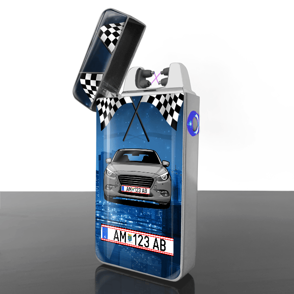 3 Hatchback Lichtbogen Feuerzeug personalisiert mit Auto u. Kennzeichen!