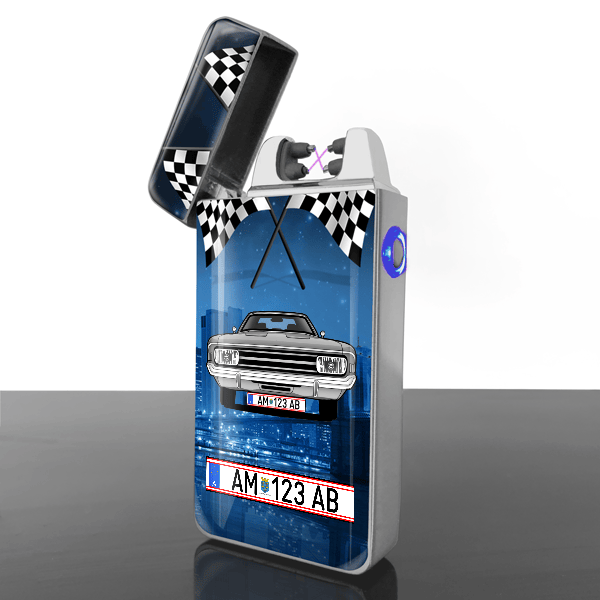 Rekord Coupe Lichtbogen Feuerzeug personalisiert mit Auto u. Kennzeichen!