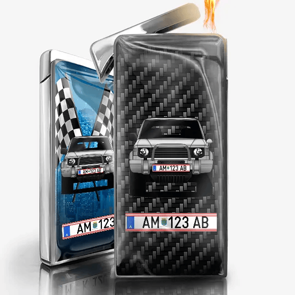 Pajero V20 Feuerzeug Gas personalisiert mit Auto u. Kennzeichen!