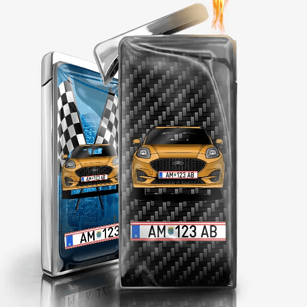 Puma Feuerzeug Gas personalisiert mit Auto u. Kennzeichen!