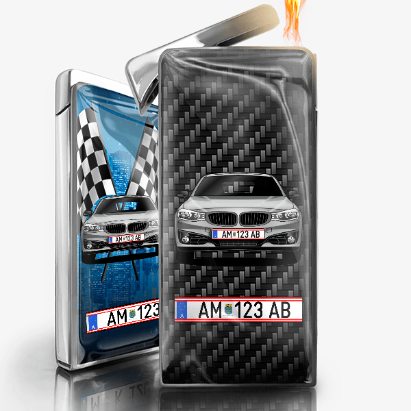 3er Reihe Gran Turismo Feuerzeug Gas personalisiert mit Auto u. Kennzeichen!