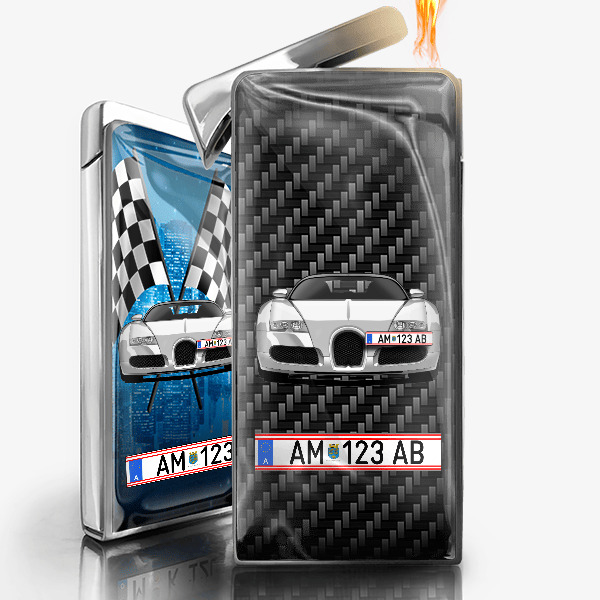 Veyron Feuerzeug Gas personalisiert mit Auto u. Kennzeichen!