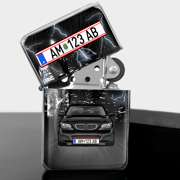 M5 Limousine Benzin Feuerzeug personalisiert mit Auto u. Kennzeichen!