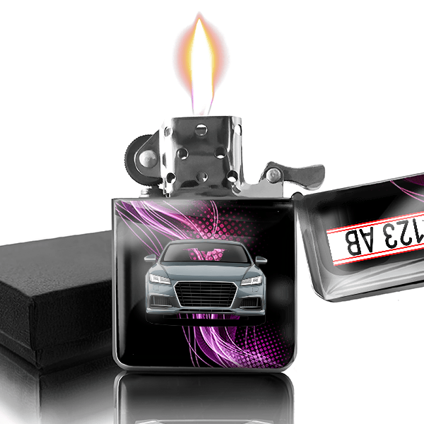 TTS Benzin Feuerzeug personalisiert mit Auto u. Kennzeichen!