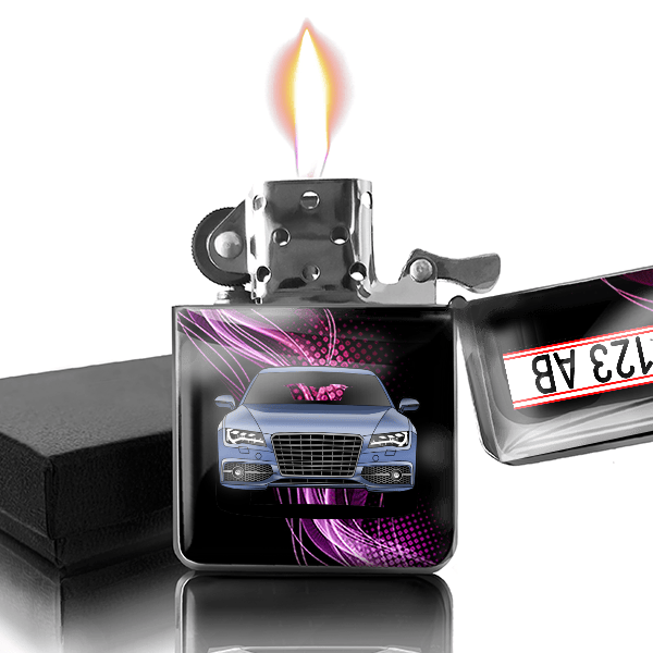 S7 Sportback Benzin Feuerzeug personalisiert mit Auto u. Kennzeichen!