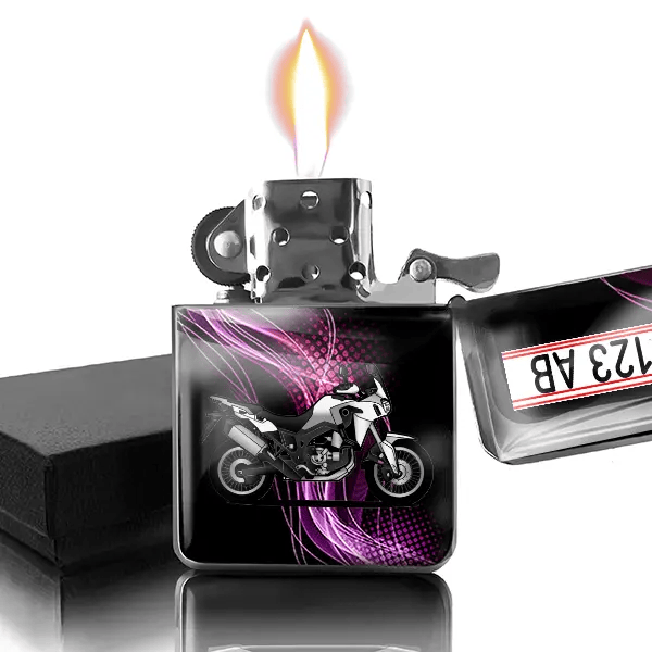 CRF1000L Africa Twin Benzin Feuerzeug personalisiert mit Motorrad u. Kennzeichen!