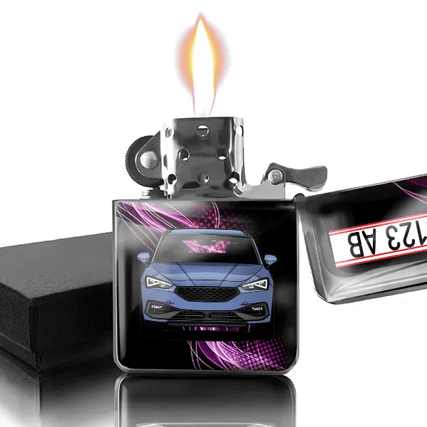 Leon FR Benzin Feuerzeug personalisiert mit Auto u. Kennzeichen!
