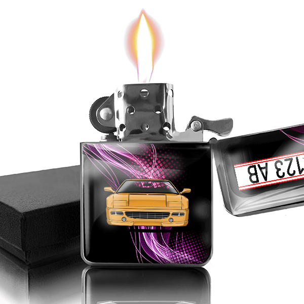 F355 Coupe Benzin Feuerzeug personalisiert mit Auto u. Kennzeichen!