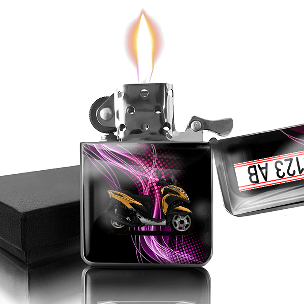 Tracity Benzin Feuerzeug personalisiert mit Motorrad u. Kennzeichen!