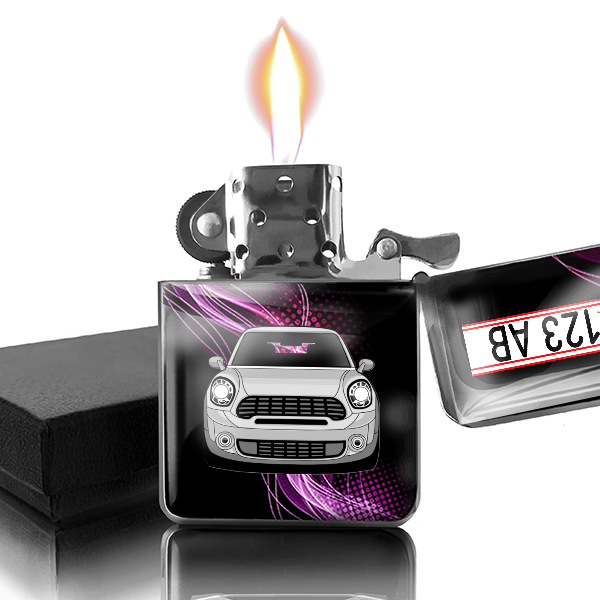 Paceman Cooper S Benzin Feuerzeug personalisiert mit Auto u. Kennzeichen!