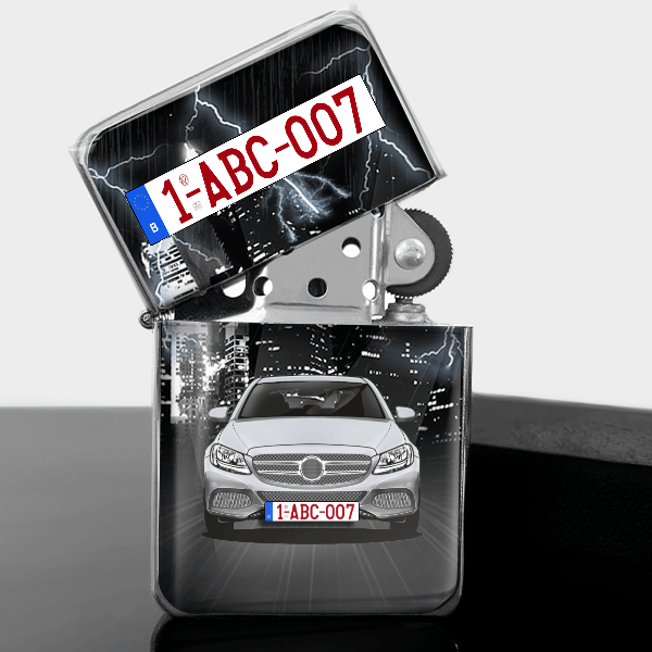 C-Klasse briquet essence personnalisé avec voiture et plaque d'immatriculation !