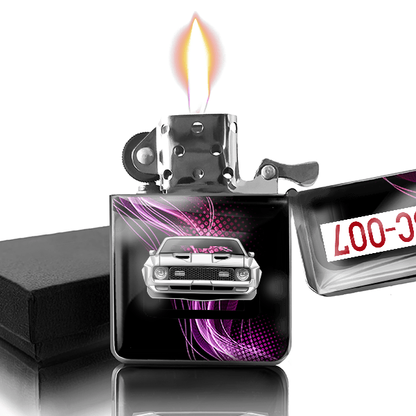Mustang Mach 1 gepersonaliseerde benzine aansteker met nummerplaten!
