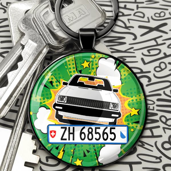 Derby Schlüsselanhänger Rund personalisiert mit deinem Auto u. Kennzeichen!