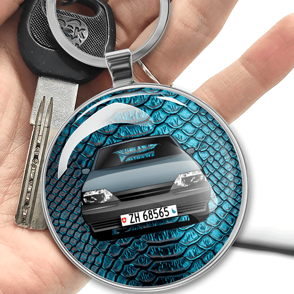 Omega Limousine Schlüsselanhänger Rund personalisiert mit deinem Auto u. Kennzeichen!