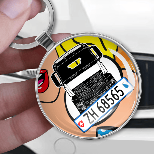 Antos Schlüsselanhänger Rund personalisiert mit deinem LKW u. Kennzeichen!