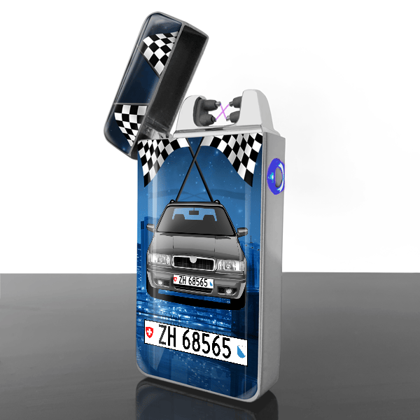 Felicia Lichtbogen Feuerzeug personalisiert mit Auto u. Kennzeichen!