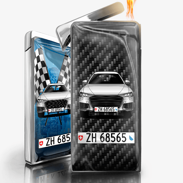 A6 Limousine Feuerzeug Gas personalisiert mit Auto u. Kennzeichen!