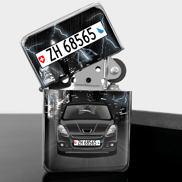 5008 Benzin Feuerzeug personalisiert mit Auto u. Kennzeichen!