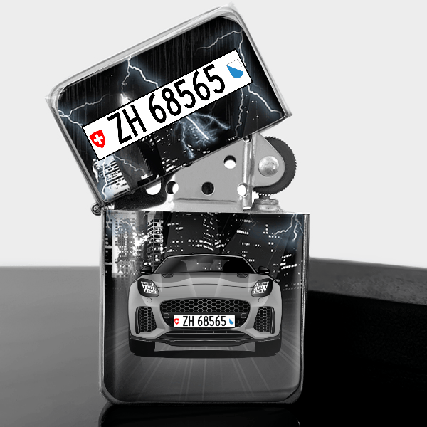 F-Type SVR Benzin Feuerzeug personalisiert mit Auto u. Kennzeichen!