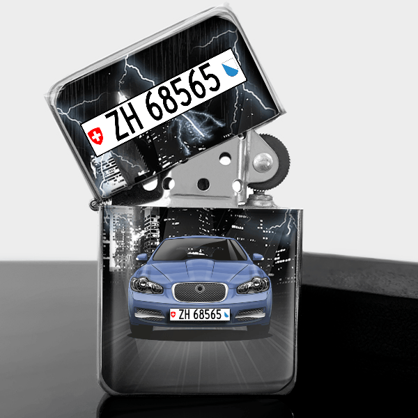 XF Benzin Feuerzeug personalisiert mit Auto u. Kennzeichen!
