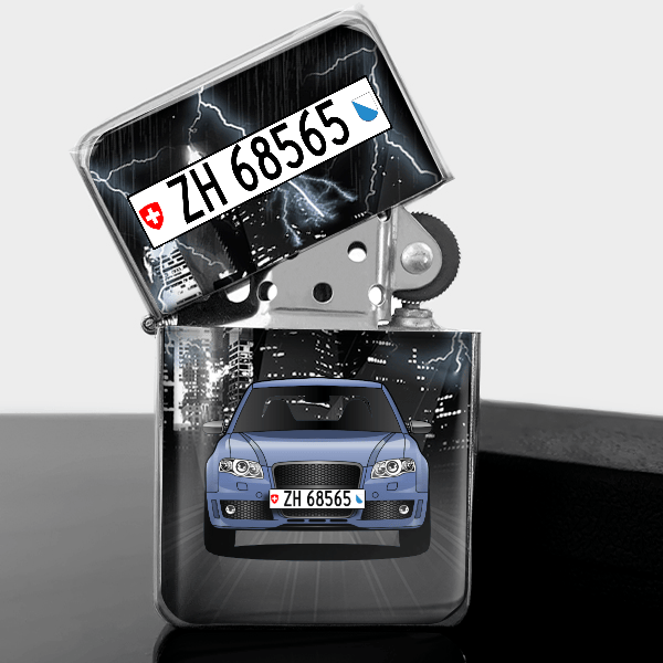 RS4 Limousine Benzin Feuerzeug personalisiert mit Auto u. Kennzeichen!