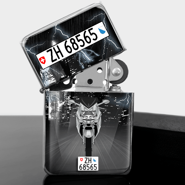 K 1300 S Benzin Feuerzeug personalisiert mit Motorrad u. Kennzeichen!