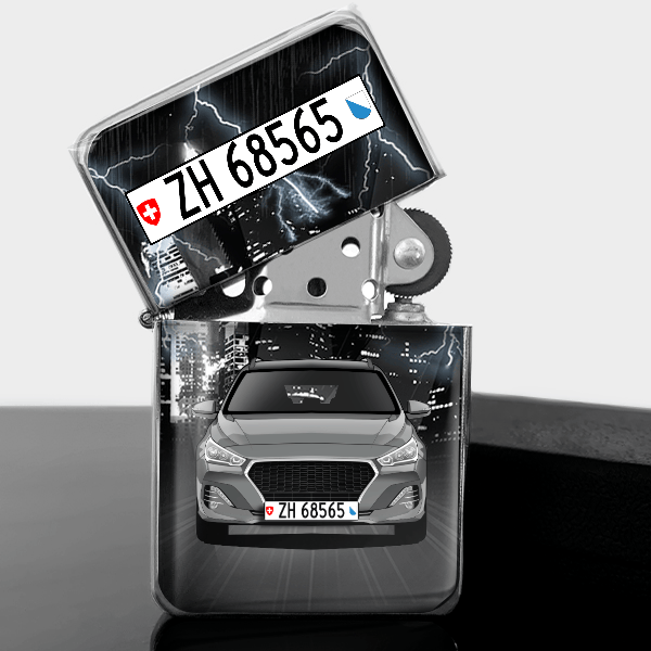 i30 Fastback Benzin Feuerzeug personalisiert mit Auto u. Kennzeichen!