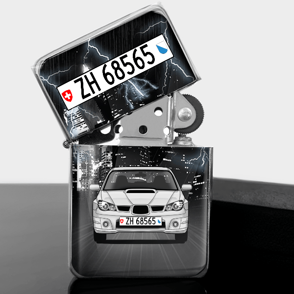 Impreza Combi Benzin Feuerzeug personalisiert mit Auto u. Kennzeichen!