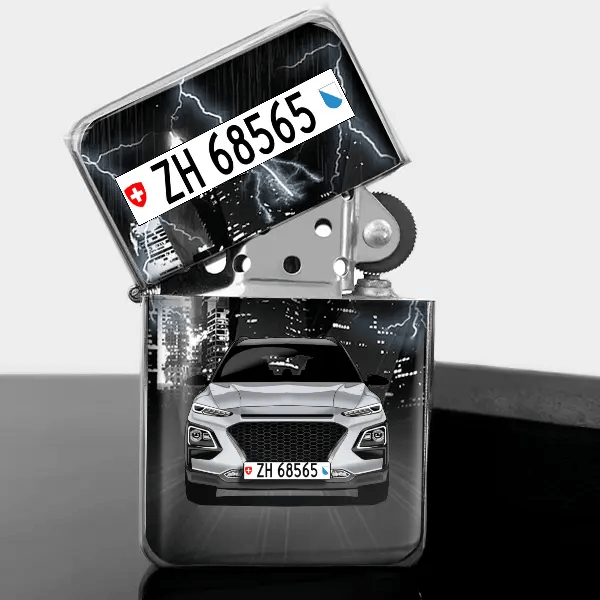Kona Benzin Feuerzeug personalisiert mit Auto u. Kennzeichen!