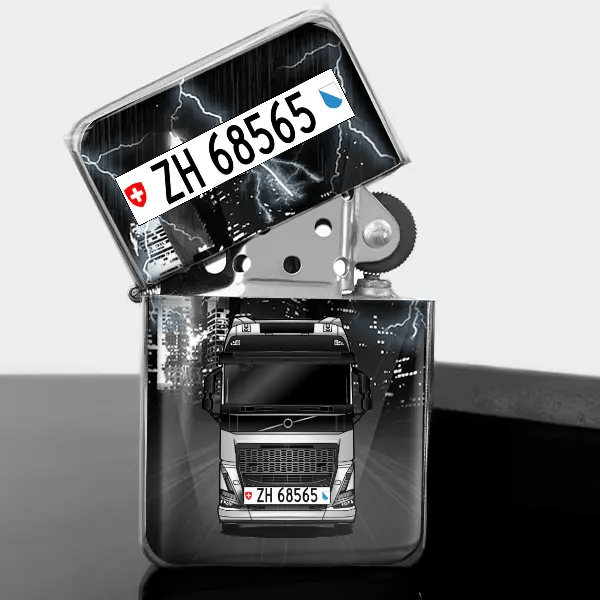 FH16 Benzin Feuerzeug personalisiert mit LKW u. Kennzeichen!