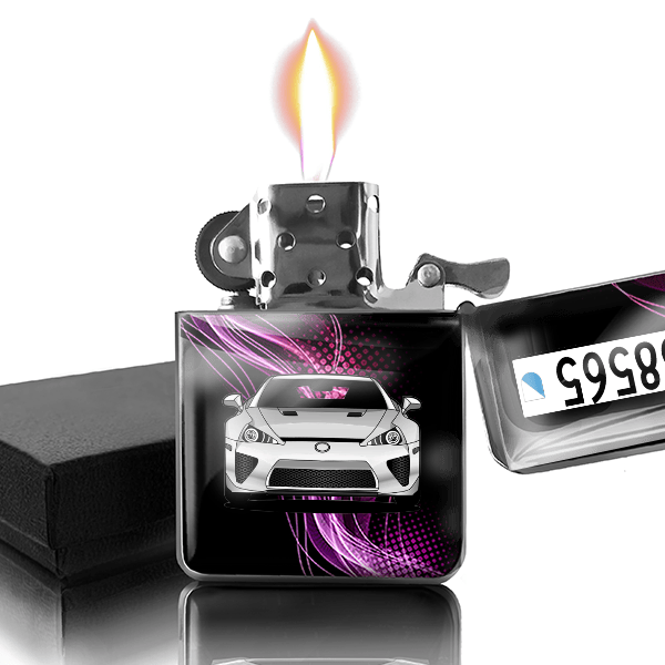 LFA Benzin Feuerzeug personalisiert mit Auto u. Kennzeichen!