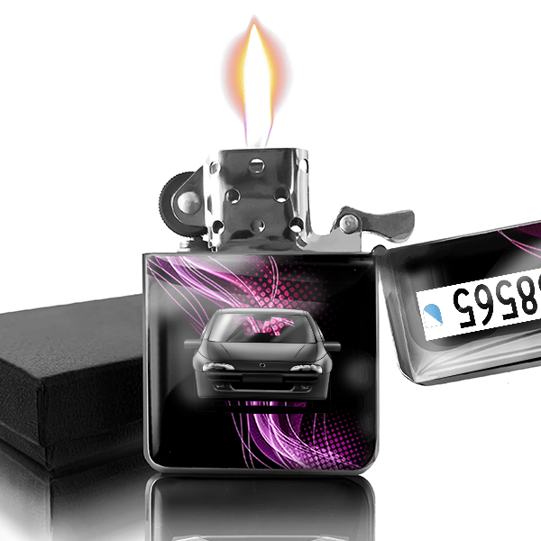 Tigra Benzin Feuerzeug personalisiert mit Auto u. Kennzeichen!