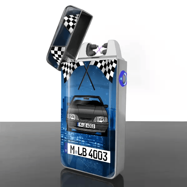 Mustang Cabriolet Lichtbogen Feuerzeug personalisiert mit Auto u. Kennzeichen!