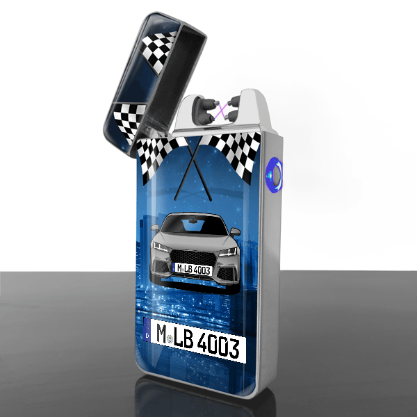 TT RS Lichtbogen Feuerzeug personalisiert mit Auto u. Kennzeichen!