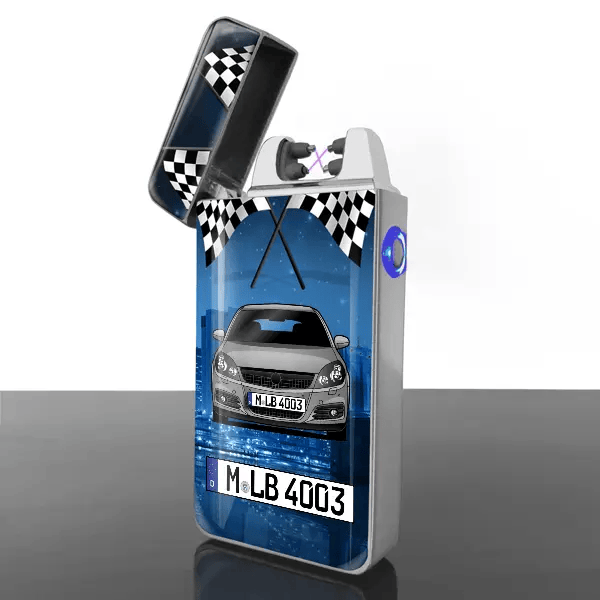 Vectra GTS Lichtbogen Feuerzeug personalisiert mit Auto u. Kennzeichen!