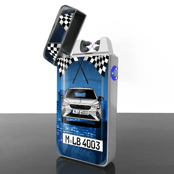 Corsa (5-Türer) Lichtbogen Feuerzeug personalisiert mit Auto u. Kennzeichen!