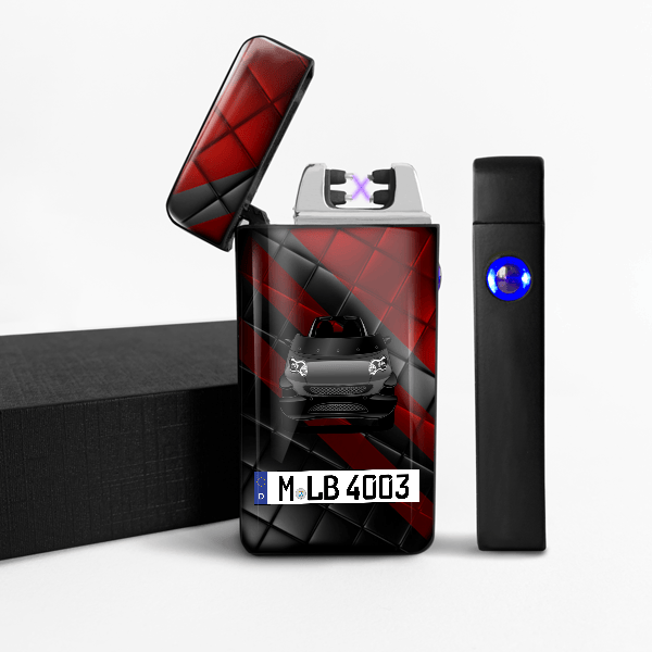 Crossblade Lichtbogen Feuerzeug personalisiert mit Auto u. Kennzeichen!