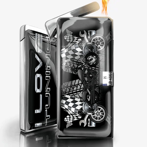 Chief Dark Horse Feuerzeug Gas personalisiert mit Motorrad u. Kennzeichen!