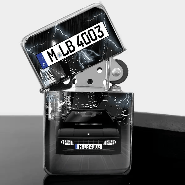 512 TR Benzin Feuerzeug personalisiert mit Auto u. Kennzeichen!