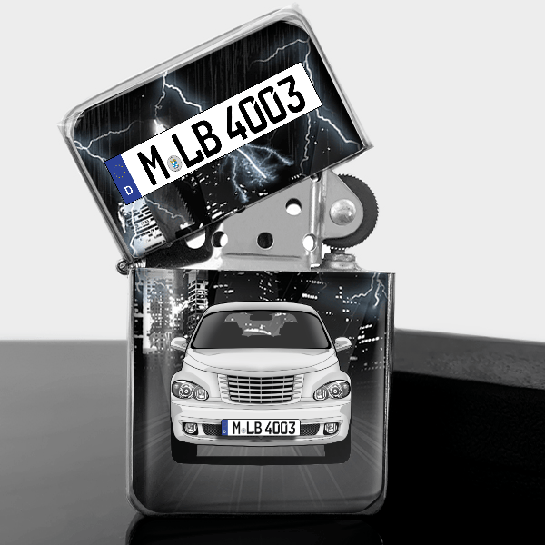 PT Cruiser (5-Türer) Benzin Feuerzeug personalisiert mit Auto u. Kennzeichen!