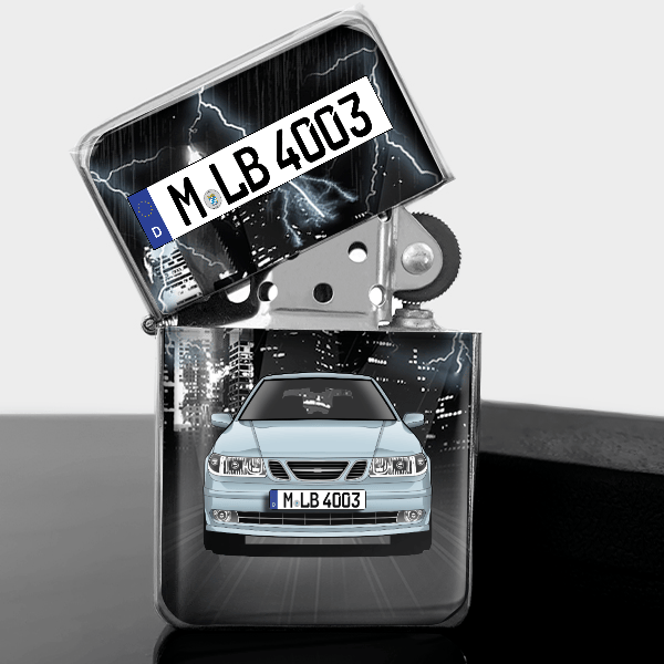 9-5 Combi Benzin Feuerzeug personalisiert mit Auto u. Kennzeichen!