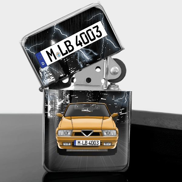 75 Benzin Feuerzeug personalisiert mit Auto u. Kennzeichen!