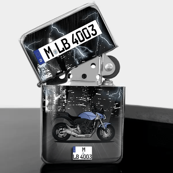 CB750 Hornet Benzin Feuerzeug personalisiert mit Motorrad u. Kennzeichen!