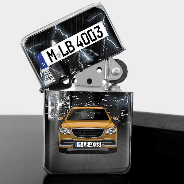 S-Klasse Maybach Benzin Feuerzeug personalisiert mit Auto u. Kennzeichen!