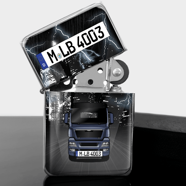 TGX 28.540 Benzin Feuerzeug personalisiert mit LKW u. Kennzeichen!