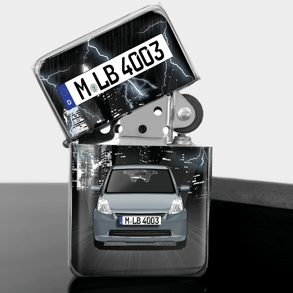 Sirion Benzin Feuerzeug personalisiert mit Auto u. Kennzeichen!