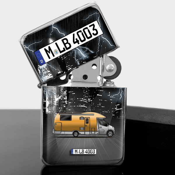 Kentucky Benzin Feuerzeug personalisiert mit Campinganhänger u. Kennzeichen!