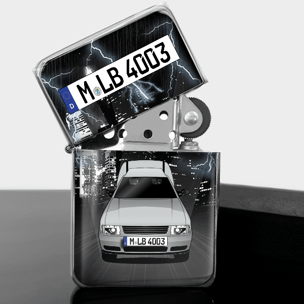 Caddy Benzin Feuerzeug personalisiert mit Auto u. Kennzeichen!