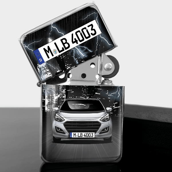 i30 Benzin Feuerzeug personalisiert mit Auto u. Kennzeichen!