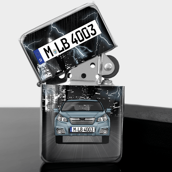 Legacy Combi Benzin Feuerzeug personalisiert mit Auto u. Kennzeichen!